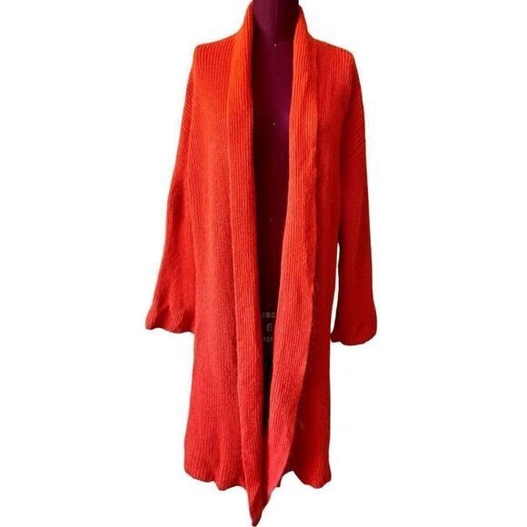 Demylee x J.Crew long open-front cardigan sweater size M Grapefruit Red - Picture 2 of 8